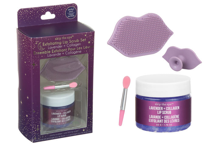 SKIP THE SPA 2PC EXFOLIATING LIP SCRUB LAVENDER + COLLAGEN